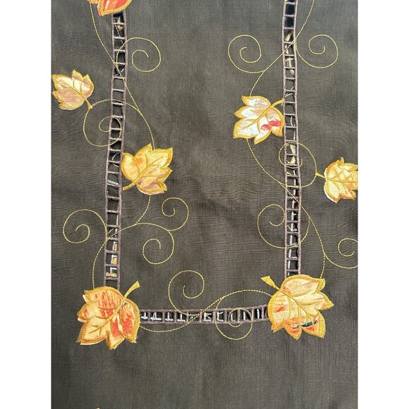 Embroidered Fall Table Runner & Gold Leaf Candle Holders Set - Picture 11 of 13